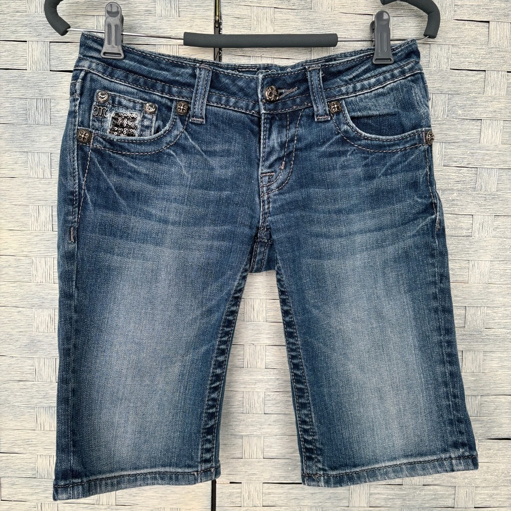 Miss Me Jeans 25 Embellished Sequins Denim Bermuda Shorts